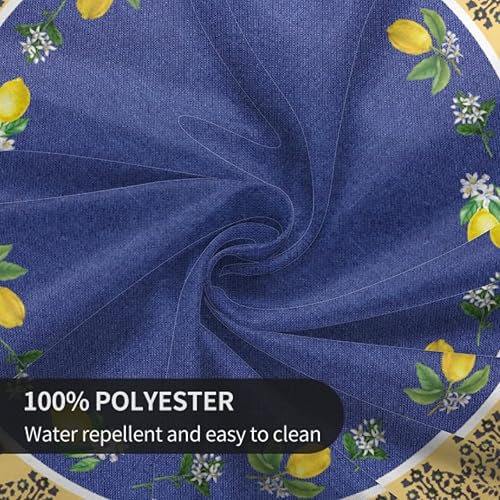 Miniatura 8 de Mantel redondo amarillo y azul de 60 pulgadas, para primavera y verano, color limón, lavable, color azul marino, para cocina, comedor, vacaciones,
