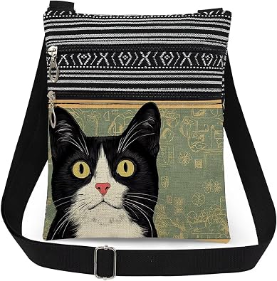 Tuxedo Cat Crossbody Bag Adjustable Shoulder Strap Messenger Bag for Cat Lover Adults Birthday Gift for Sister Friend Women Holiday Present