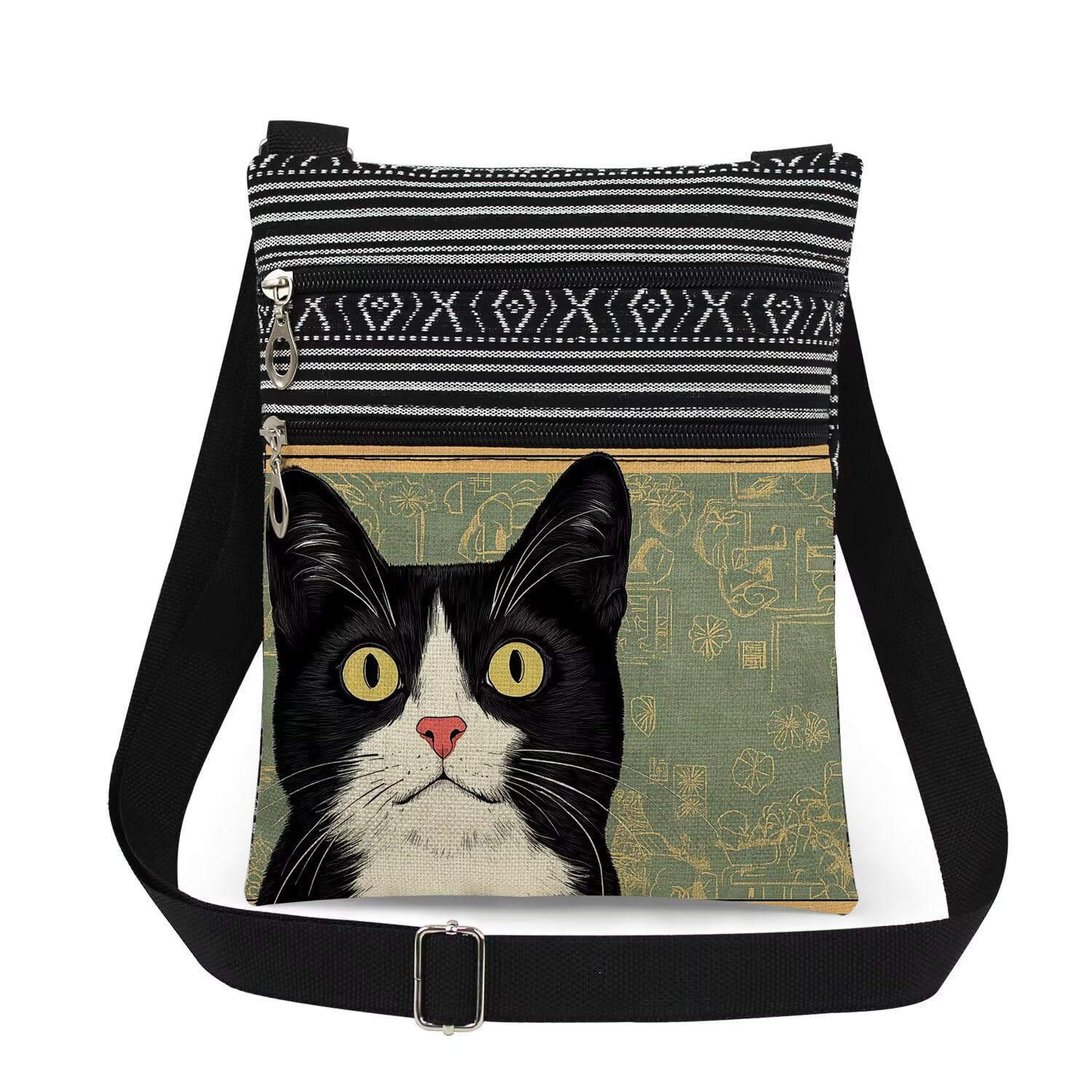 Tuxedo Cat Crossbody Bag Adjustable Shoulder Strap Messenger Bag for Cat Lover Adults Birthday Gift for Sister Friend Women Holiday Present