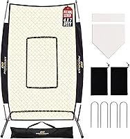 PodiuMax 7x4FT Baseball Pitching Screen with Adjustable Strike Zone & U-Shaped Base - Durable Pitcher Protection Net for Batting Practice