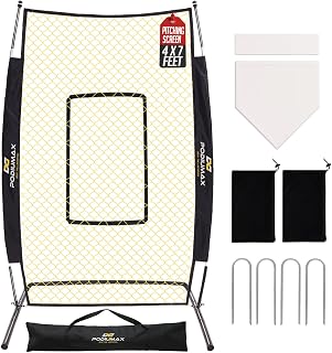 PodiuMax 7x4FT Baseball Pitching Screen with Adjustable Strike Zone & U-Shaped Base - Durable Pitcher Protection Net for Batting Practice