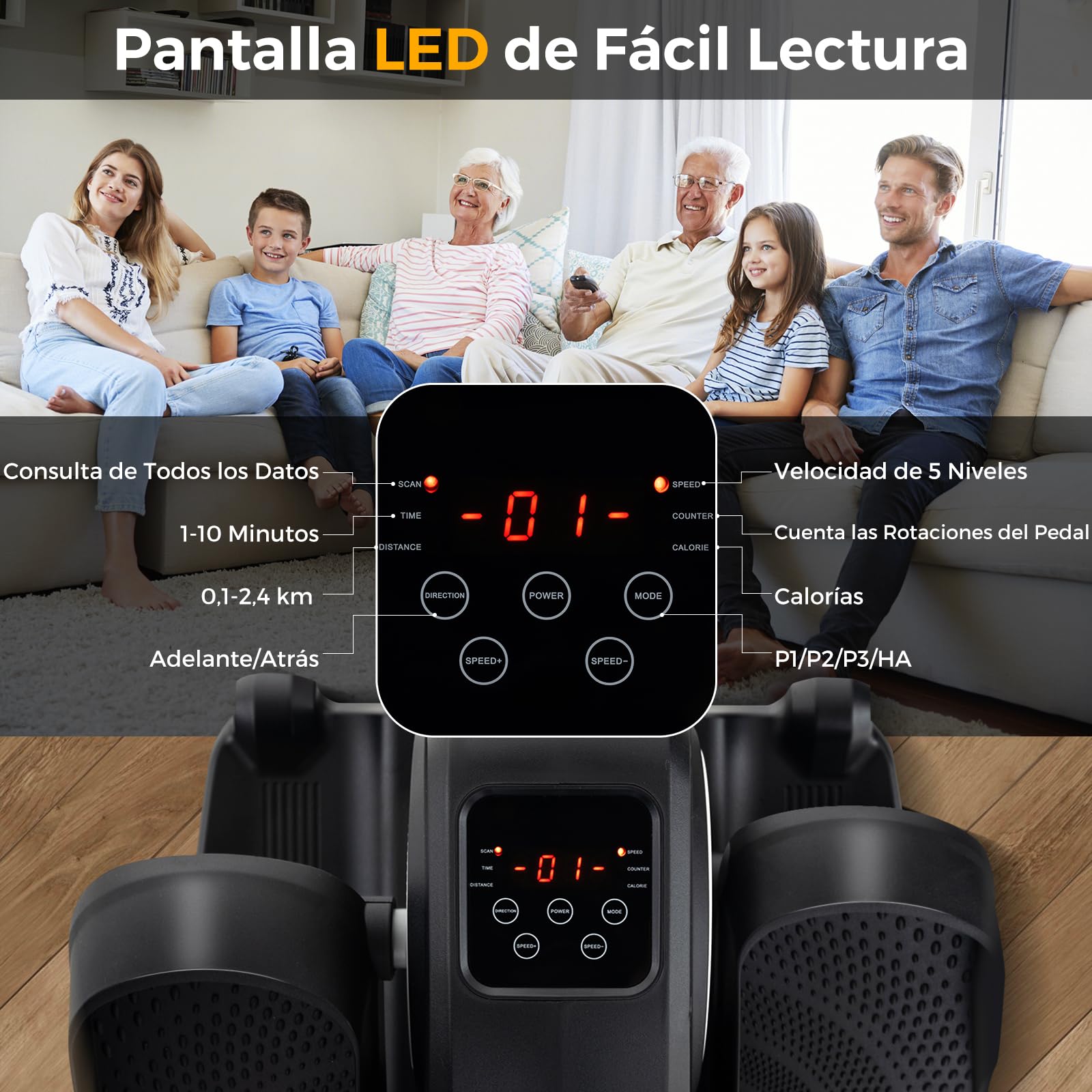 COSTWAY Mini Eliptica Electrica, Pedaleador Electrico con 5 Niveles de Velocidad, Monitor de Pantalla, Control Remoto, Elíptico Debajo del Escritorio, para Mayores, Oficina Casa