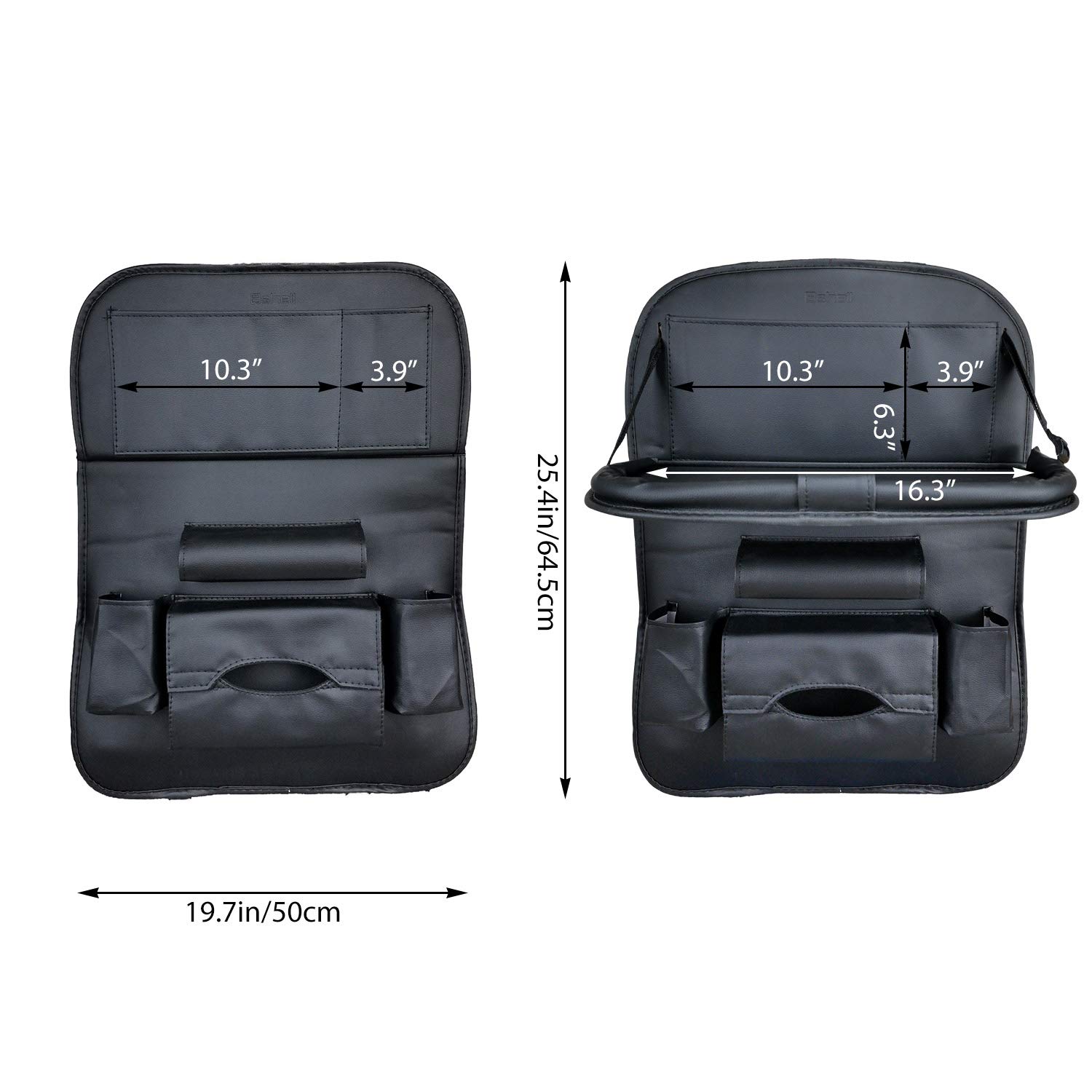 BSHELL Car Backseat Organizer PU Leather (2 pack-Black, Upgraded) Car Seat Back Protectors with 7 Storage Pockets for Kids Toy Bottle Drink Waterproof Vehicles Travel Accessories