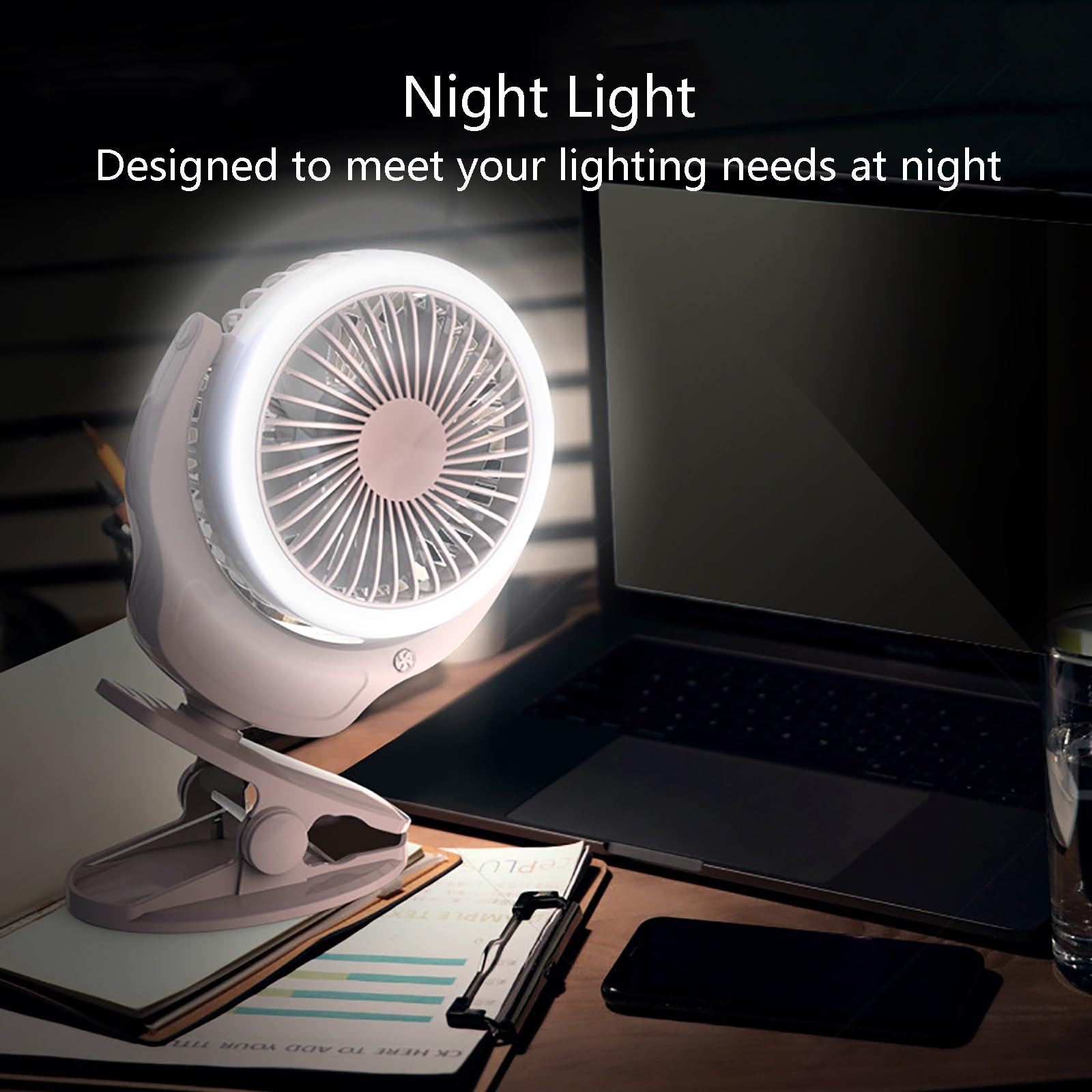 Ventilatore da tavolo portatile ultra silenzioso con oscillazione a 540°, mini ventilatore USB a 3 velocità e luce notturna, ideale per casa, ufficio, viaggi e camera da letto (verde)