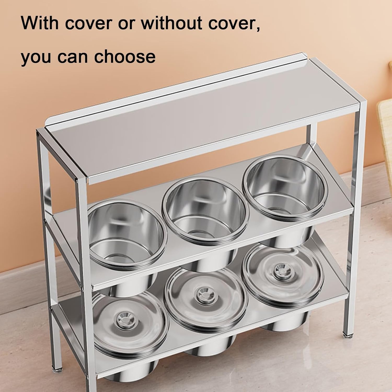 Pizza Topping Station, Stainless Steel Food Serving Tray Seasoning Rack Wall-Mounted Ingredients Food Container Condiment for Prepping Ingredients (Silver 57X18.5X51.5CM)