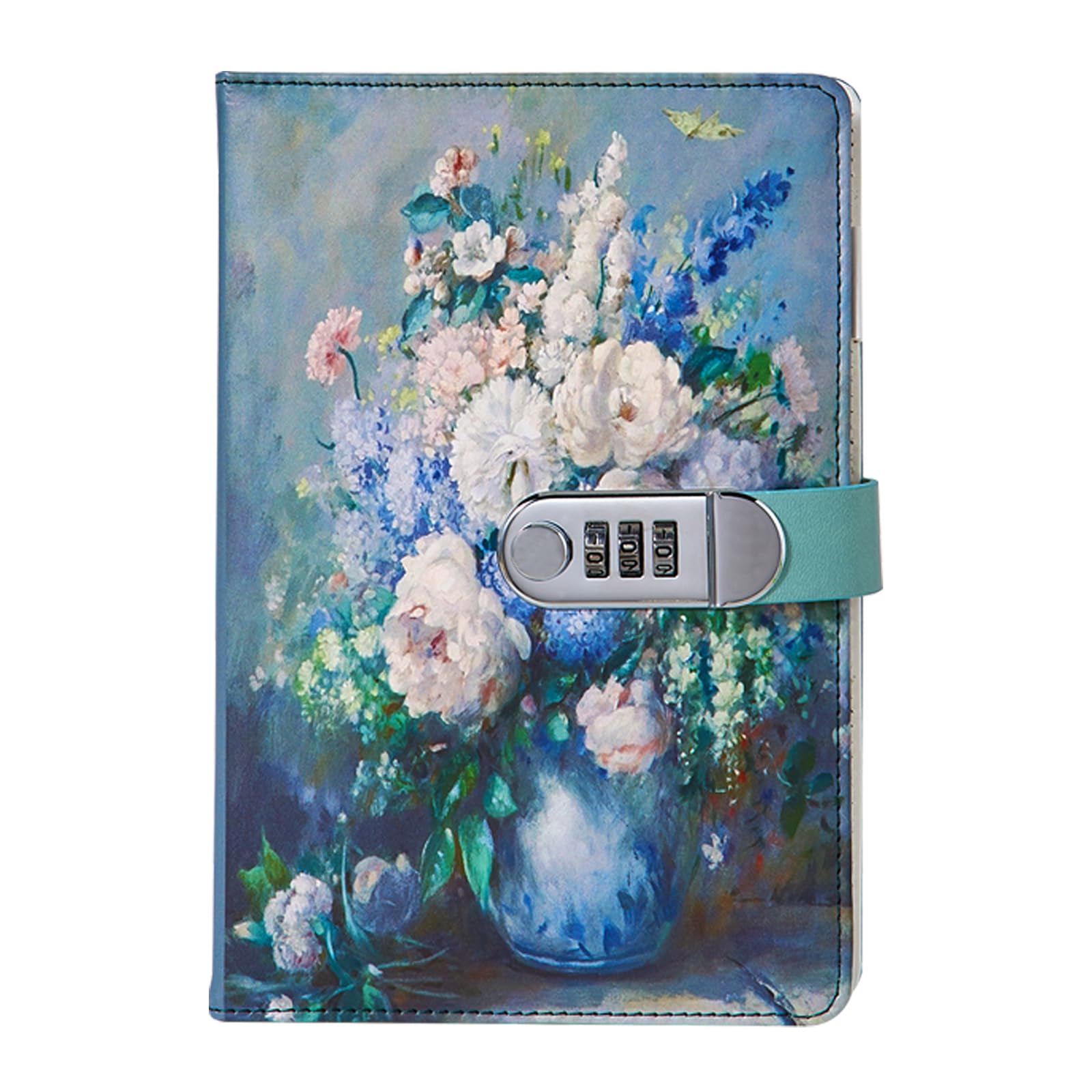 NectaRoy Vintage Notebook with Lock, A5 Lockable Diary(Oil Painting Flowers Style), Retro Travel Journal