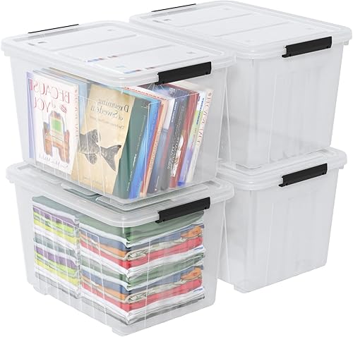 Vista 15 de Farmoon Contenedor de almacenamiento transparente de 20 cuartos de galón con asa, 4 paquetes de cajas de almacenamiento de plástico