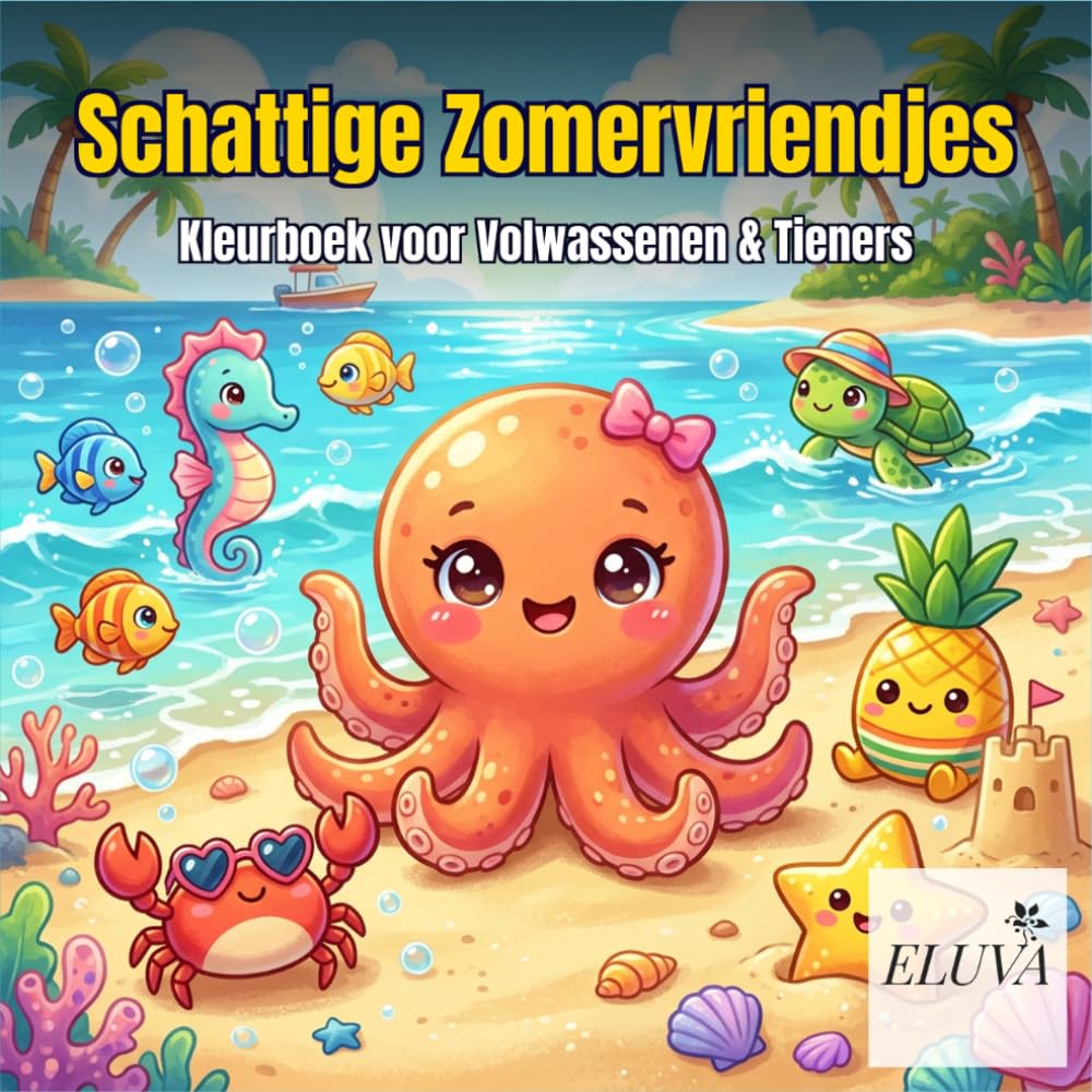 Summer Cuties — Schattige Zomervriendjes — Kleurboek voor Volwassenen en Tieners: 60 Kawaii Kleurplaten met Stranddieren, Fruitfiguurtjes en Zoete Taferelen