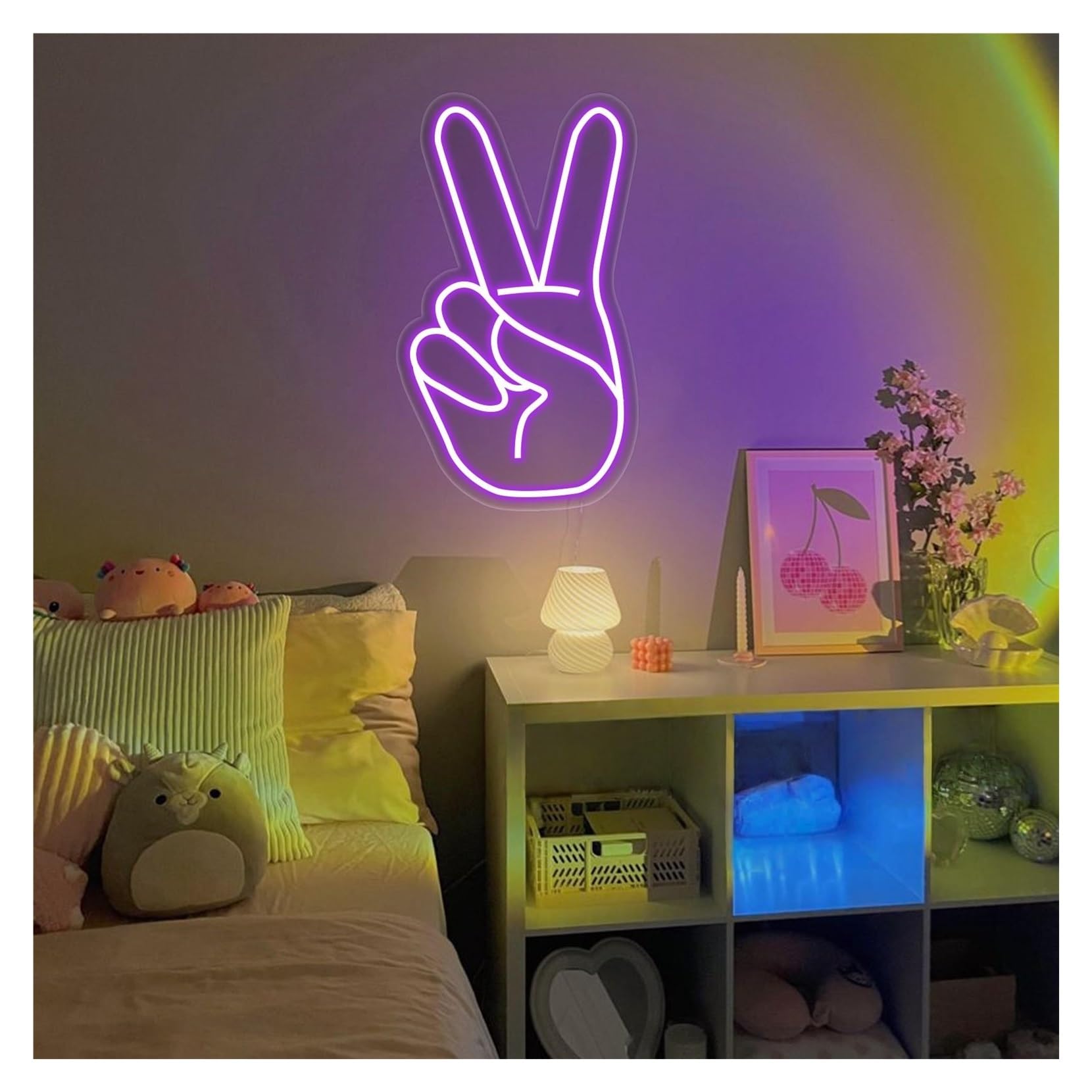 RONGCH Hanging Art Signs Victory Hand Neon Sign,Suitable for Kids Room Club Bistro Party Wall Decor with Dimmable 40cmx24cm(E)