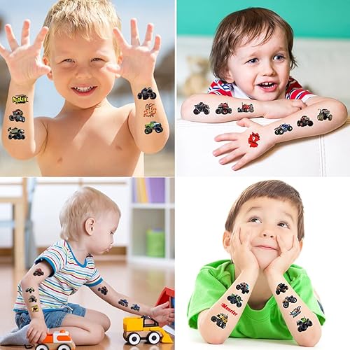 Miniatura 4 de 20 hojas de tatuajes temporales de camión monstruo para niños, suministros de fiesta de camiones monstruos, decoraciones geniales para autos,