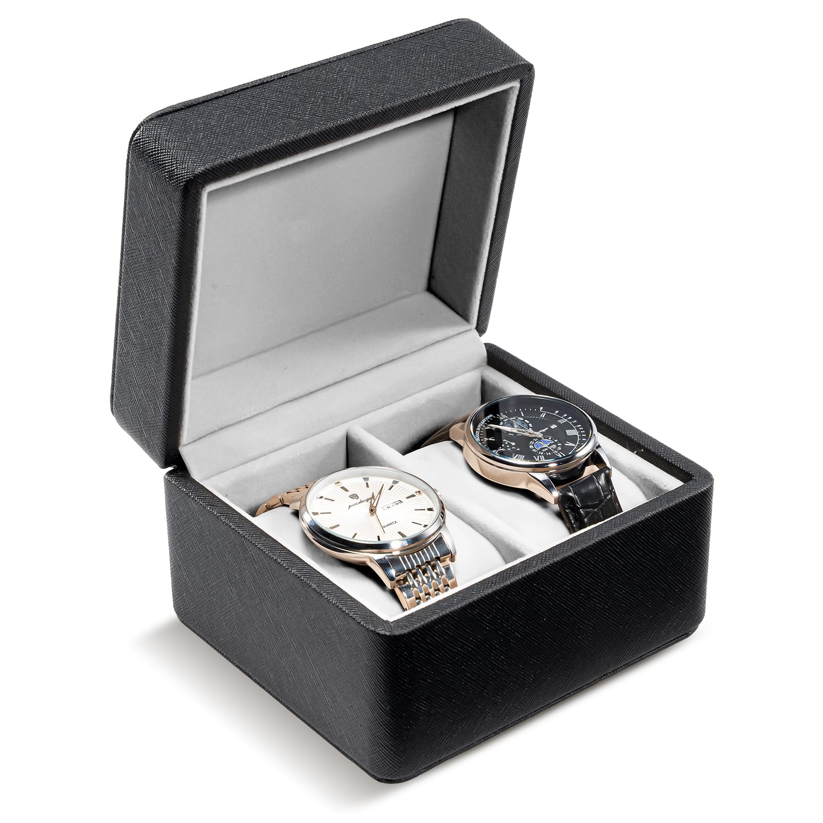 ProCase Watch Travel Case, 2-Slot PU Leather Travel Watch Box for Men, Shockproof Watch Carrying Case for Travel, Watch Gifts Box for Birthday Anniversary Christmas -2 Slot, Black