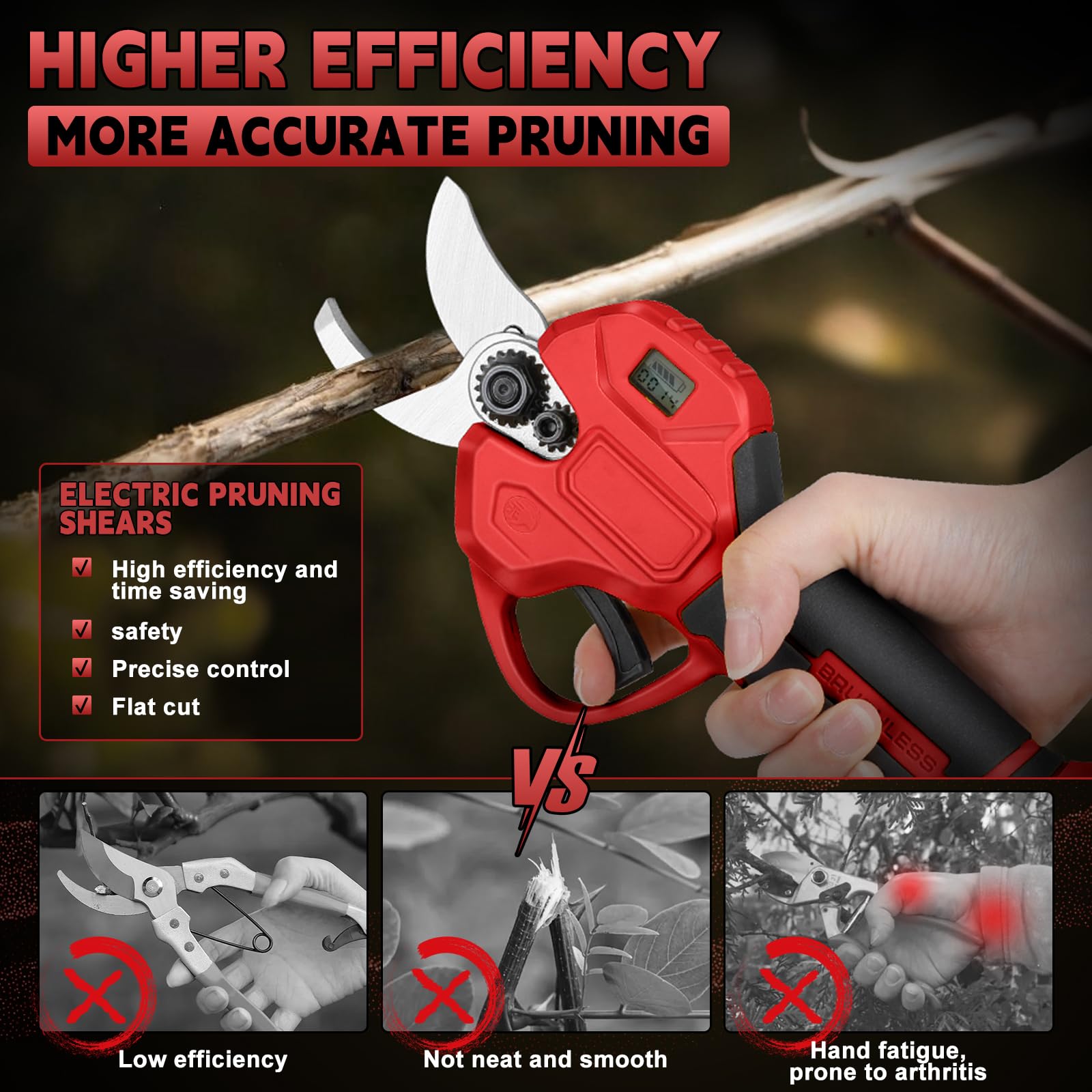 Élagueur électrique sans fil 45 mm pour Milwaukee 18 V (sans piles), moteur sans brosses, scie électrique à batterie, ciseaux pour branche, ciseaux LCD, élagage d'arbres fruitiers