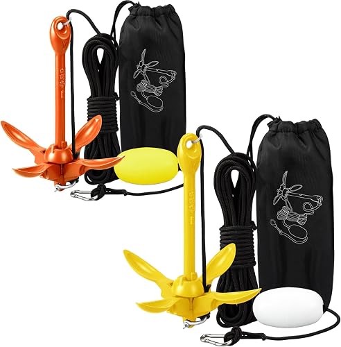 Lounsweer 2 Pack Marine Kayak Anchor Kit Grapnel Anchor Kit Folding Grapnel Anchor Boat Anchor with Foldable Claw Kayak Fishing Accessories for Small Boats Kayak Canoes Motorboat Paddle
