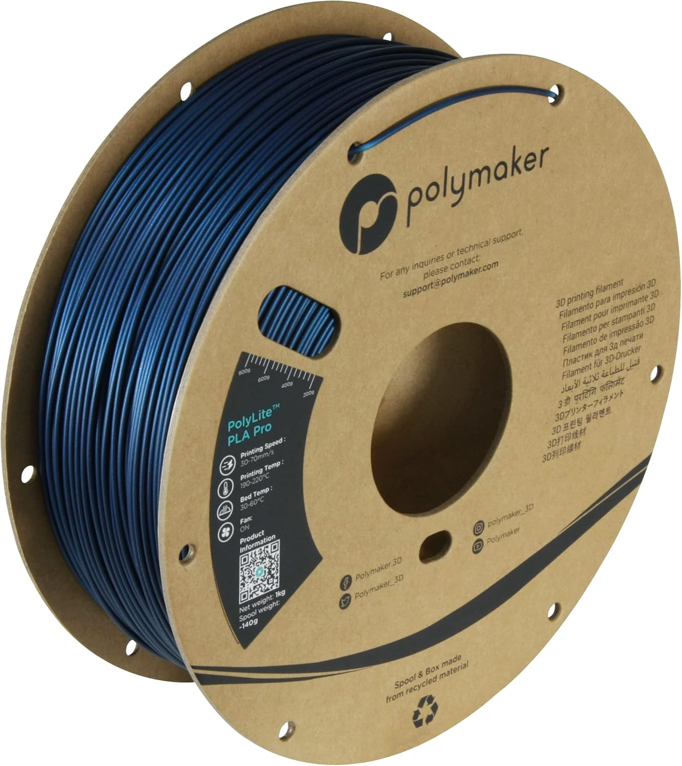 Polymaker PLA PRO Filament 1.75mm Metallic Blue, Powerful PLA Filament