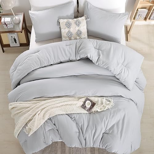 Miniatura 5 de weigelia Juego de edredón gris Queen  Edredón suave y cálido gris claro para cama tamaño Queen (1 edredón, 2 fundas de almohada)