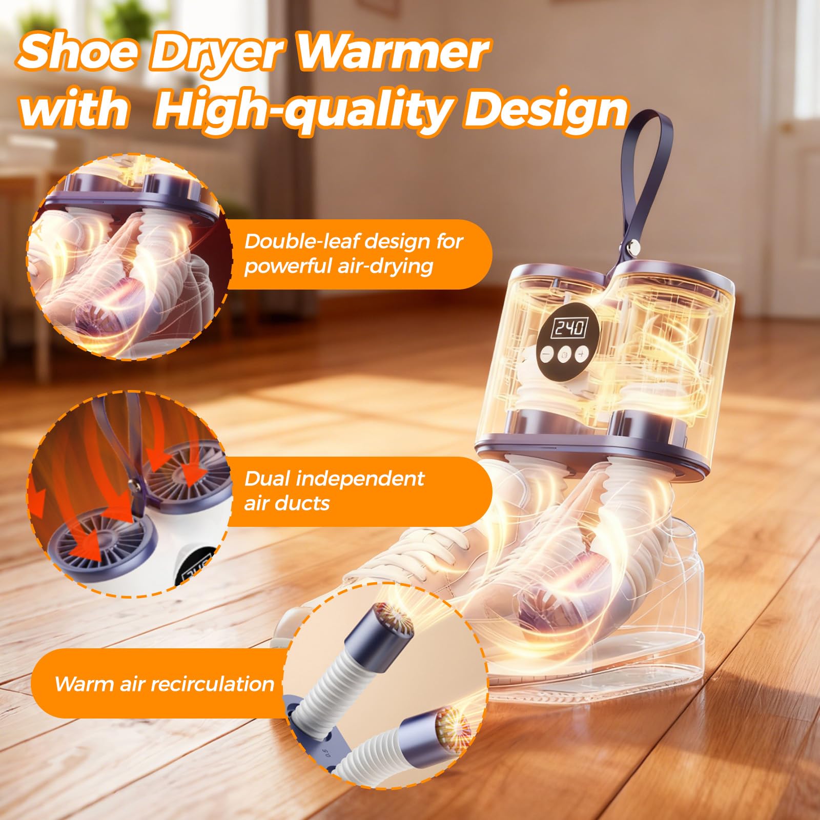 Sèche-chaussures électrique avec minuterie et tuyaux extensibles pour sécher les chaussures, gants, chaussettes et bottes de travail, élimine efficacement les odeurs