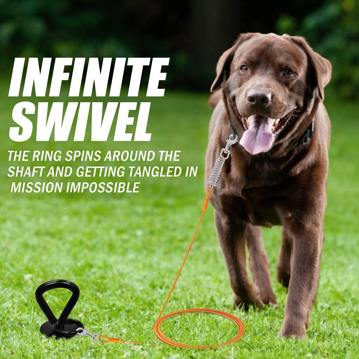 Dog Tie Out Cable and Triangle Stake - 30 Ft Heavy Dog Yard Leash Orange & Carring Bag - for Small Medium Large Dogs Up to 100 lbs - Dog Stake for Outside Yard Beach Lawn