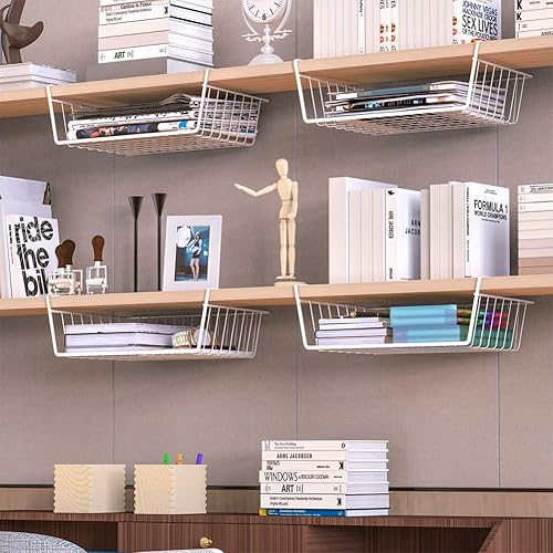 Miniatura 4 de Modern Home Cestas de almacenamiento de alambre para debajo del estante, organizador colgante para gabinete, despensa o armario, cesta de metal