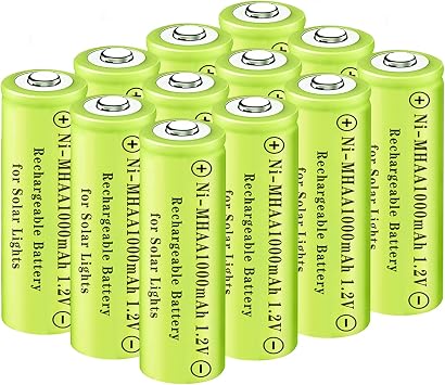 12Pcs 1.2V AA 1000mAh NIMH High Performance Batteries Rechargeable | 2A Size Nickel Metal Hydride Long Lasting Double A Battery for Solar Landscape Light,Flagpole Lamp,Wireless Mouse