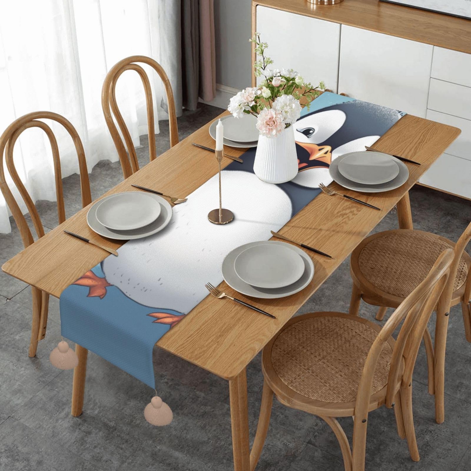 Chemin de table pingouin pour décoration de table de fête