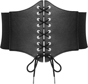 SANSTHS Wide Corset Belt for Women Lace-up Renaissance Corset Hight Waist Elastic Belt for Halloween Costume Parties