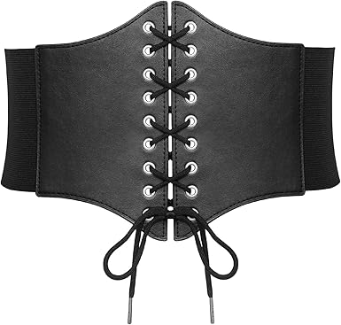 SANSTHS Wide Corset Belt for Women Lace-up Renaissance Corset Hight Waist Elastic Belt for Halloween Costume Parties