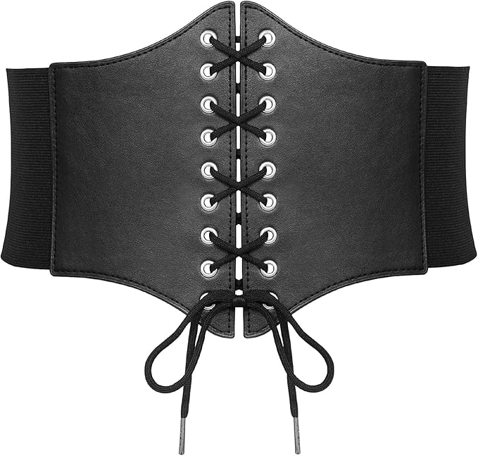 SANSTHS Wide Corset Belt for Women Lace-up Renaissance Corset Hight Waist Elastic Belt for Halloween Costume Parties