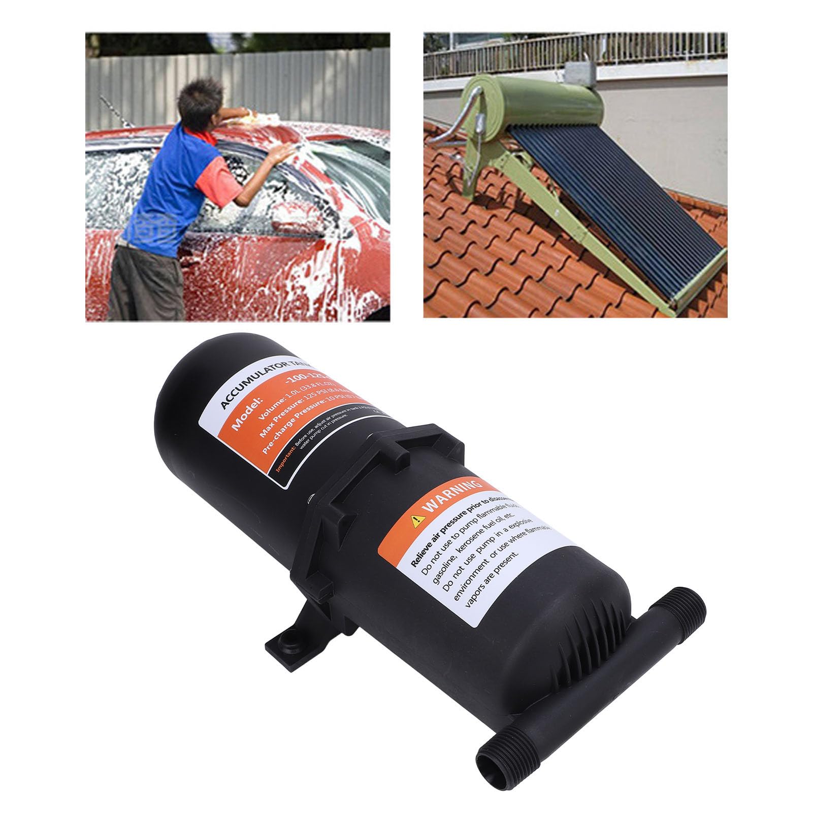Marine -Akkumulatortank 1L, Pumpenschutz, Pulsationskontrolle, Einfache Flügelmutter -Installation, 1/2 "MNPT -Auto -Reifenventil 125psi