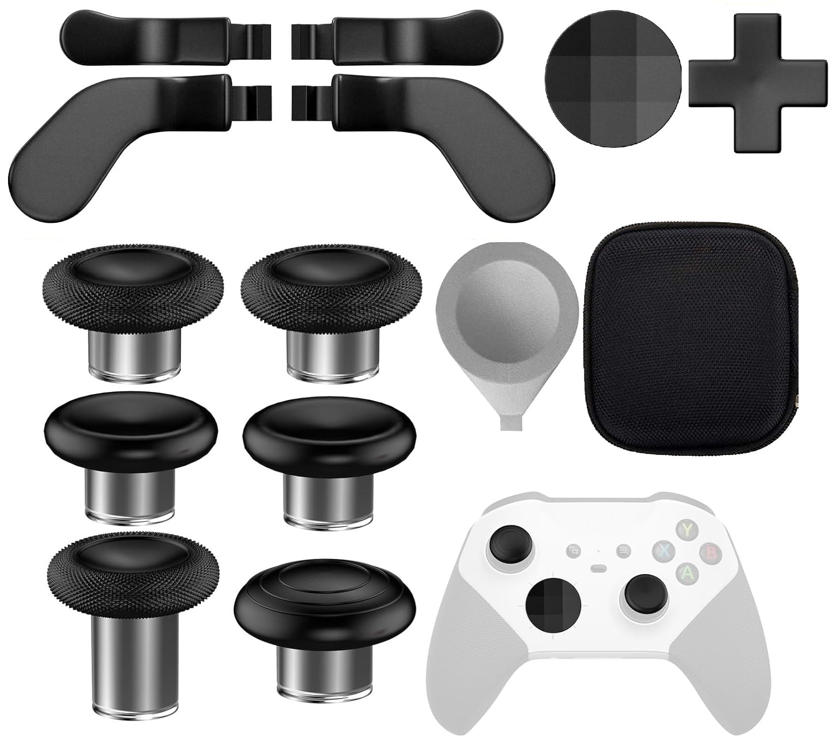 17 in 1 Accessories Kit for Xbox Elite Series 2 Controller, Full Set of Thumbsticks Replacements for Xbox Elite 2 Core with 6 Swap Joysticks, 4 Paddles, 2 D-Pads, 3 Tool and 1 Bag (Black)