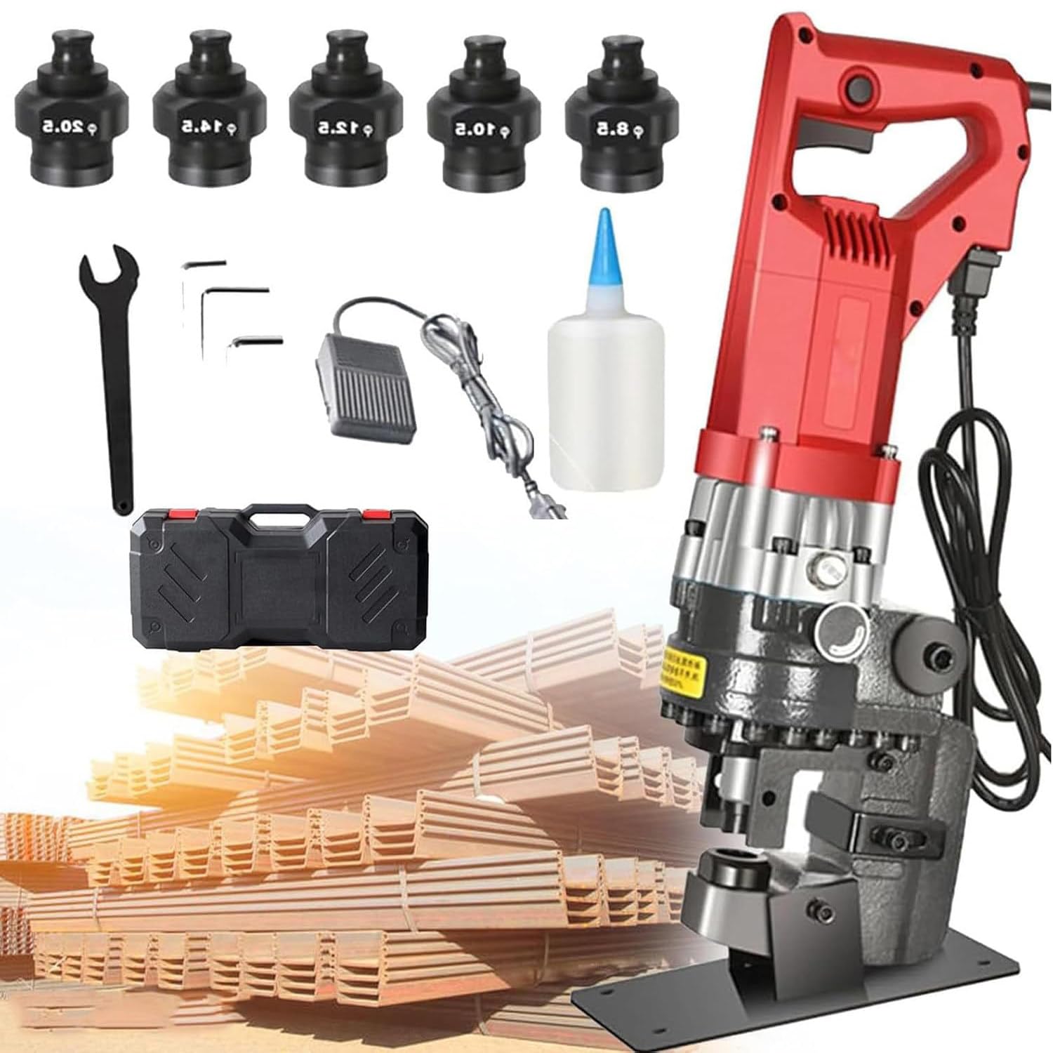1800W/2200W Electric Hydraulic Hole Puncher, Machine Metal Hole Punch Hydraulic Hole Punching Tool with 5 Dies Φ8.5/Φ10.5/Φ12.5/Φ14.5/Φ20.5mm,for Iron Aluminu,etc,Channelsteel-2200W