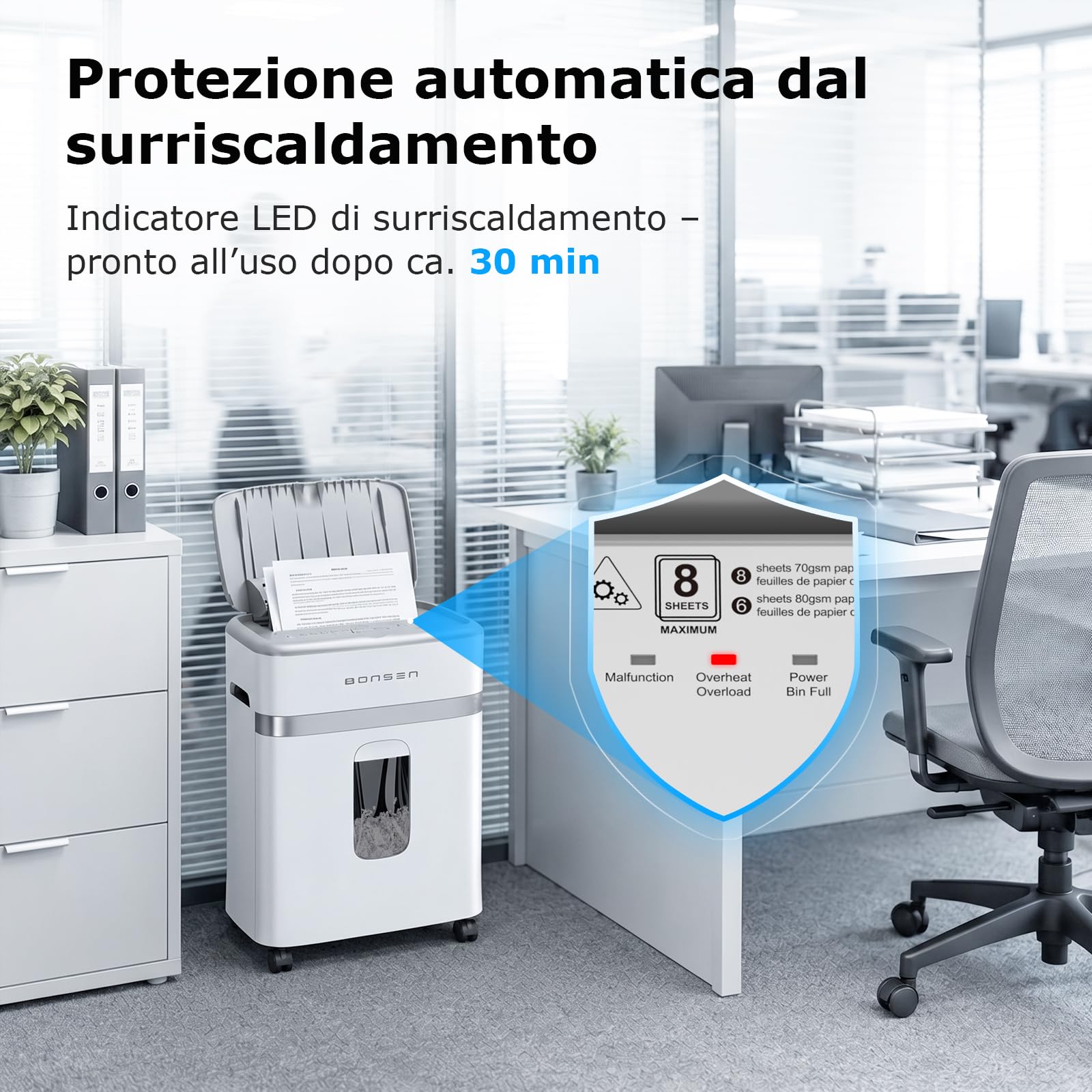 BONSEN Distruggidocumenti 100 Fogli Auto-Feed, P-4 Micro-Taglio | 30 min in continuo & silenzioso ≤60dB per casa e ufficio, S9201
