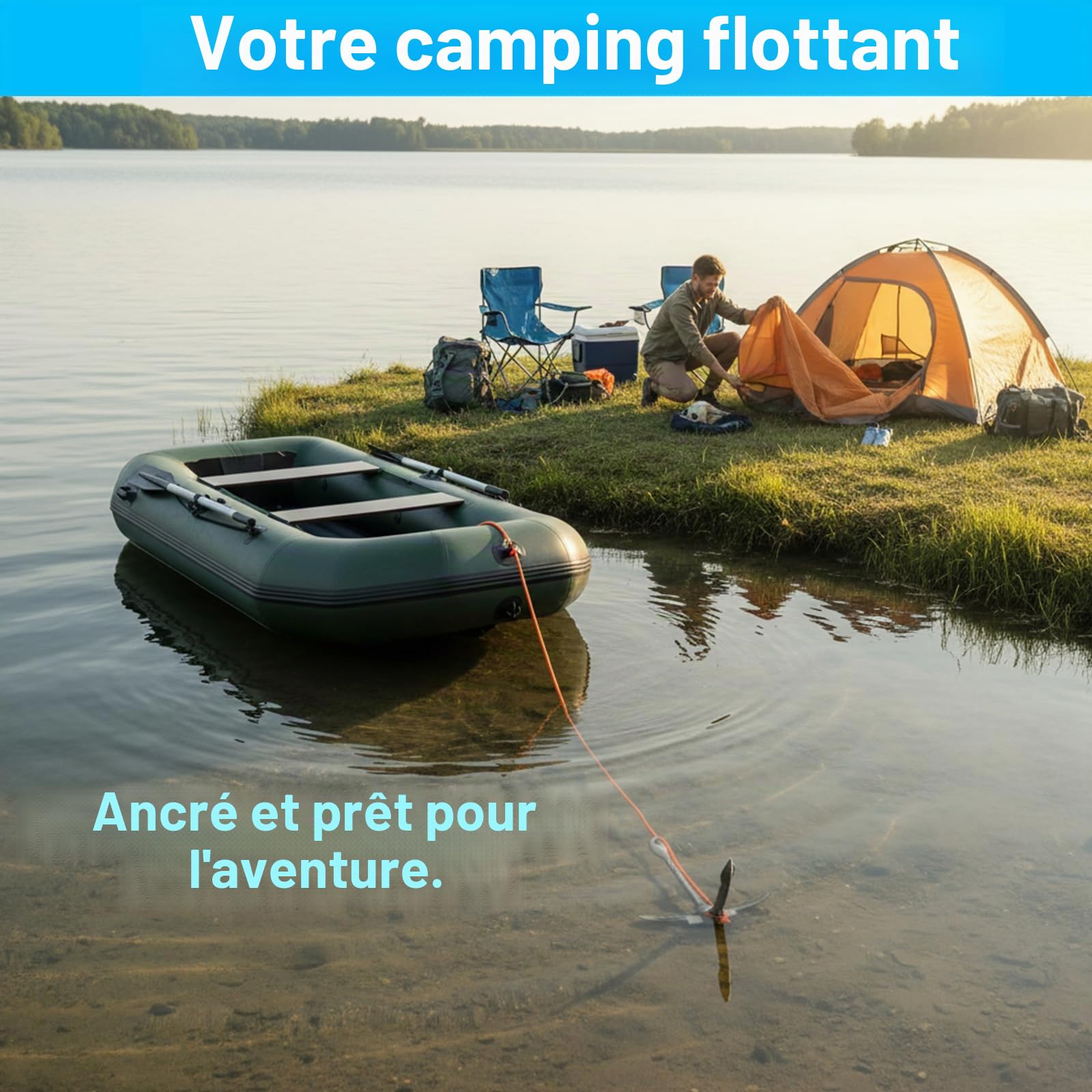 BeGrit Petite Ancre de Bateau kit Pliable Grappin Ancre en Acier Carbone pour canoë Jet Ski Sup & Paddle Board 1,5 Kilogram avec 10 m Ancre Corde de remorquage Sac de Transport