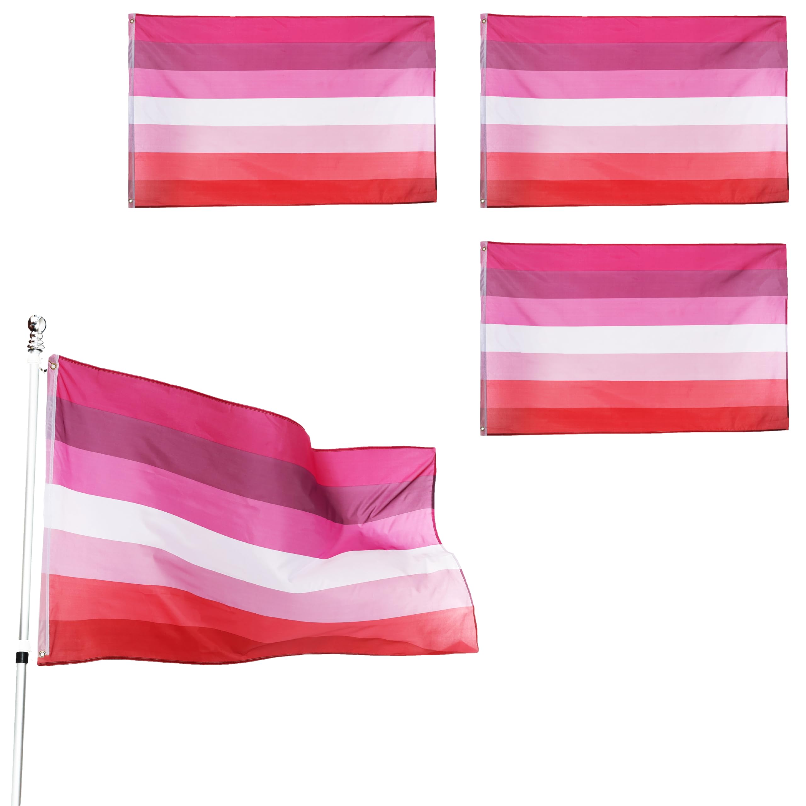 Large 5ft X 3ft Lesbian Pride Flag - Pack of 3 - Lesbian Pride Flag 5ft (152cm/60") X 3ft (91cm/36") - Perfect for Pride Events or Occasions