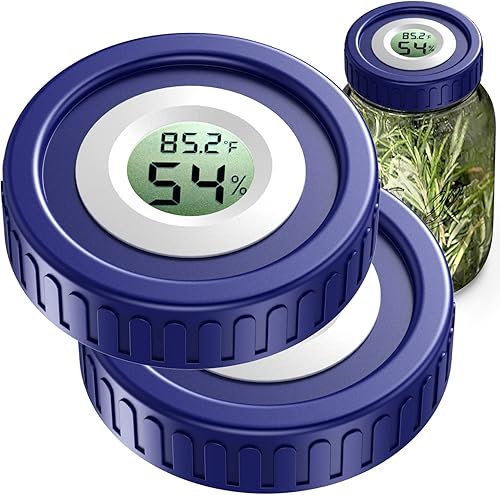 Miniatura 5 de Tapas herméticas para tarros de masón, higrómetro integrado, monitor de curado de hierbas que se adapta a todos los frascos de boca anchaboca