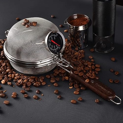 Vista 6 de Home Coffee Bean Roaster Tool - CAFEMASY Portable Stainless Steel Handy Coffee Roaster Mesh Pan Tool with Thermometer for Home & Outdoor Coffee