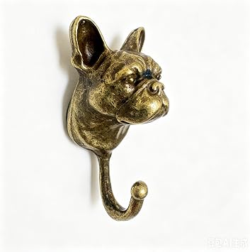 French Bulldog Wall Hook, Antique Brass Finish, Dog Leash Holder for Wall, 0.98x2.36 Inches