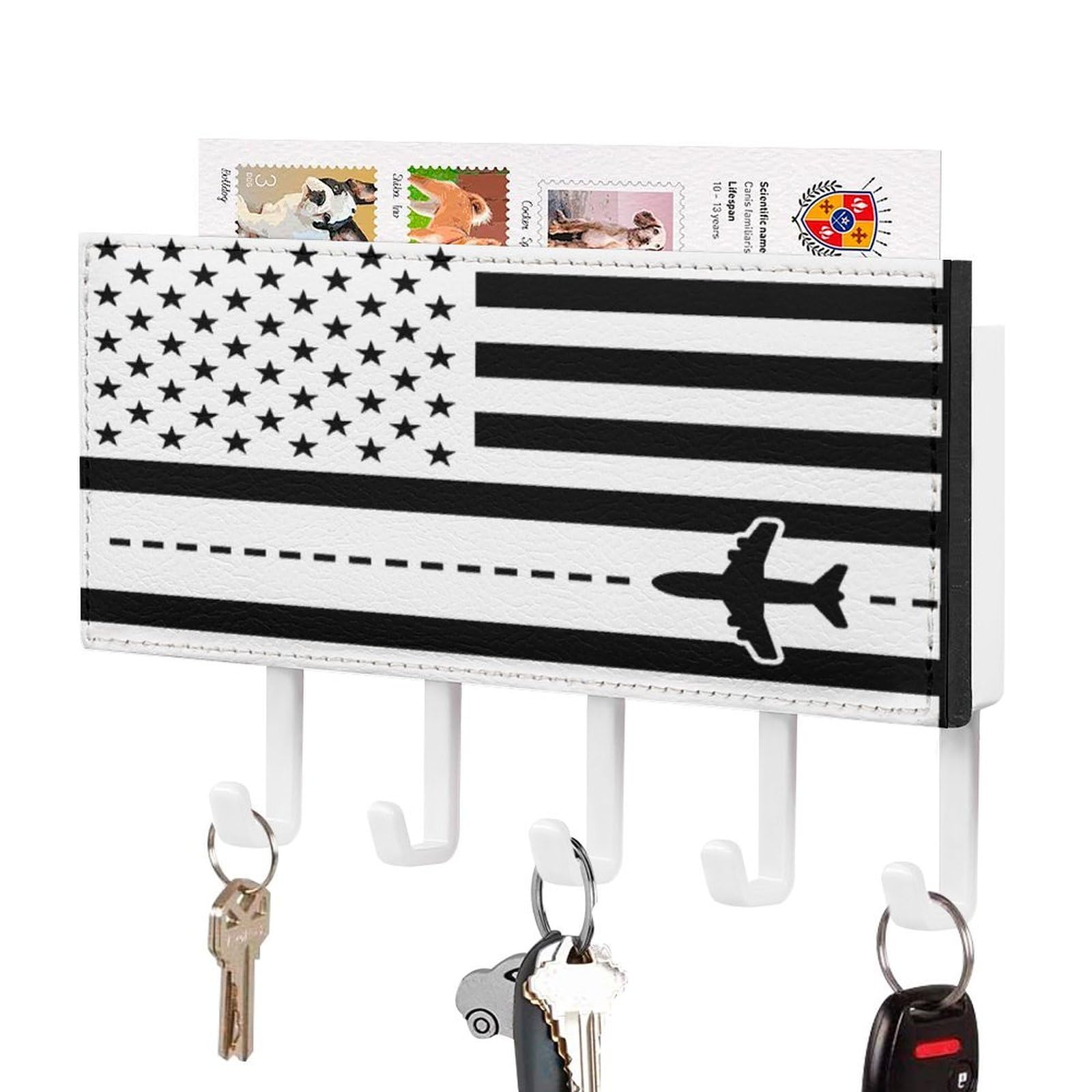 NCLQVJXZKHW Airplane Pilot US Am-ericans-Flag Key Holder with 5 Hooks Key Hooks Wall Mounted Key Racks Key Hanger Organiser Shelf