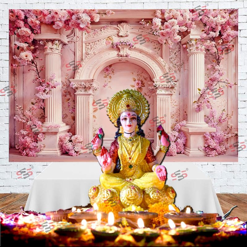 Image of S2S Pink Piller Backdrop Cloth for Pooja Decoration Traditional, Background Decoration Cloth | Curtain Cloth for All Festival, Functions & Ceremonies - (5 x 8 Feet) (Pink Piller)