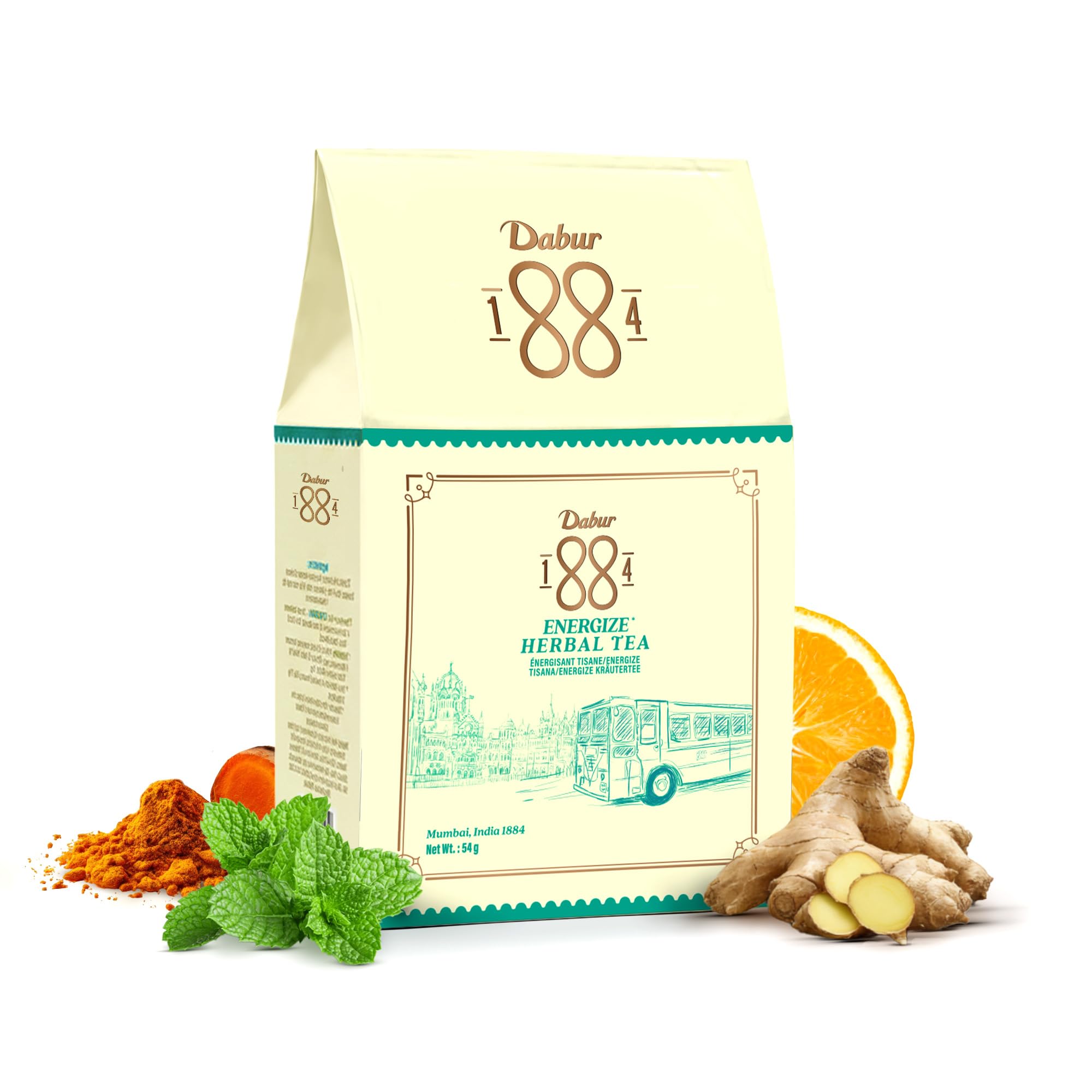 Dabur 1884 Energize Herbal Tea | 20 Biodegradable Teabags (54g) |100% Natural Ingredients