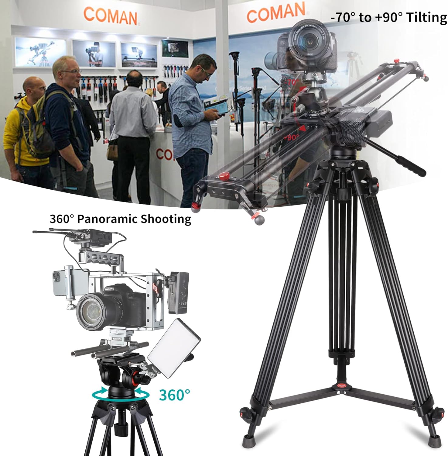 Video Tripod, COMAN KX3636 74 inch Complete Tripod Units, Professional Heavy Duty Aluminum Tripod with 360 Degree Fluid Head and Mid-Level Spreader 13.2LB Load for DSLR, Camcorder, Cameras and More : Electronics