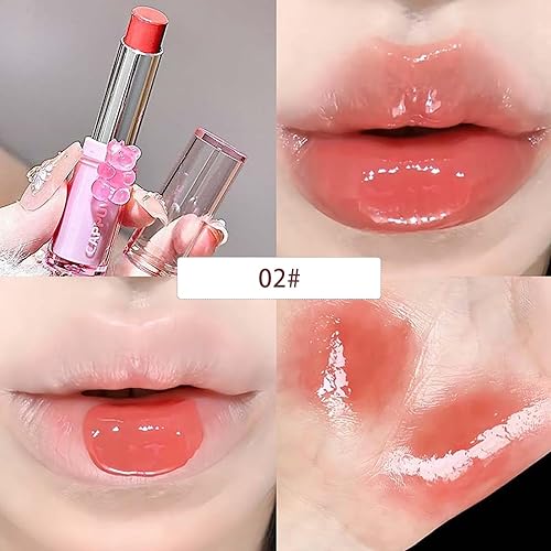 Girls Lip Gloss, 3 Colors Cute Bear Jelly Liquid Lipsticks for Girls Teens & Women, Glossy Lipgloss with Shine Glass Finish