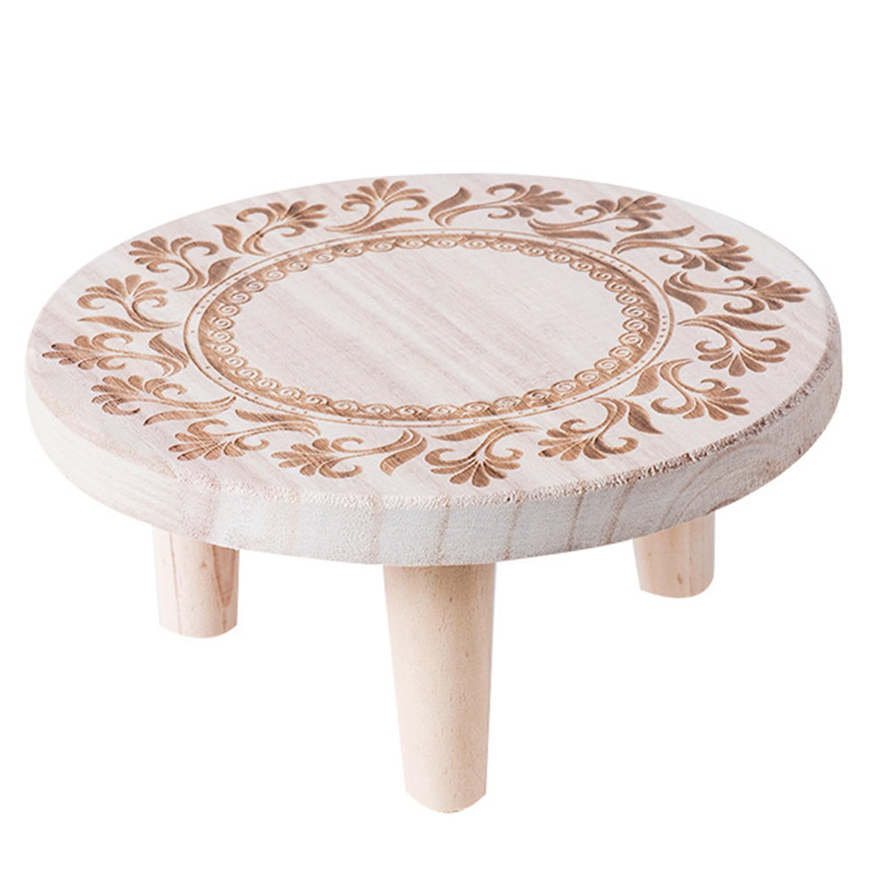 Petit tabouret décoratif en bois sculpté fleur pour aménagement de jardin
