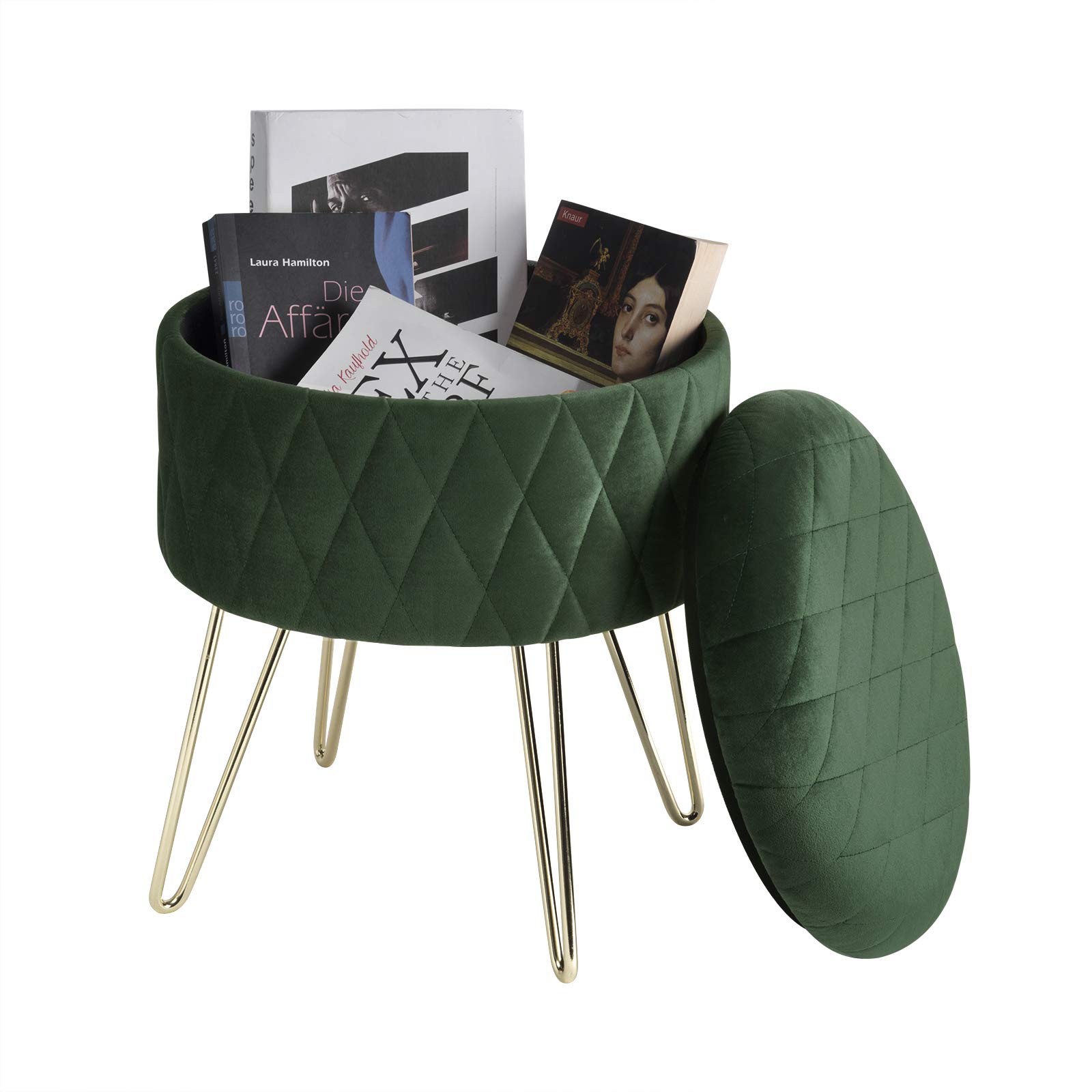WOLTU Storage Ottoman Chair Stool Dark Green Upholstered Footstool Velvet Dressing Table Stool