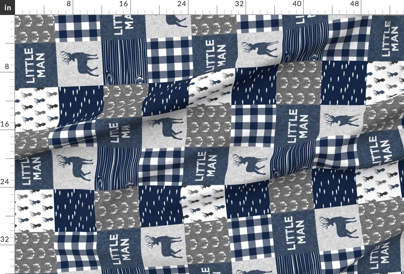 Spoonflower Fabric - Navy Gray Buck Boy Cheater Quilt Woodland Hunting Fishing Antlers Wood Printed on Upholstery Velvet Fabric Fat Quarter - Upholstery Home Decor Bottomweight Apparel