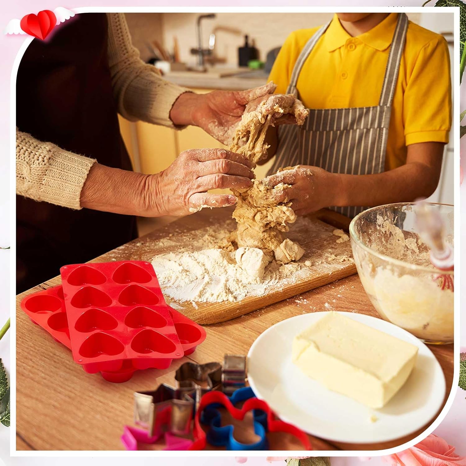 4 Pcs Heart Shaped Silicone Mold for Baking Chocolate Jelly Pudding Valentine Cupcake Pans 8 Grid 6 Grid Silicone Molds for Brownie Cupcake Cookies Candy Ice Cube Soap - Image 4