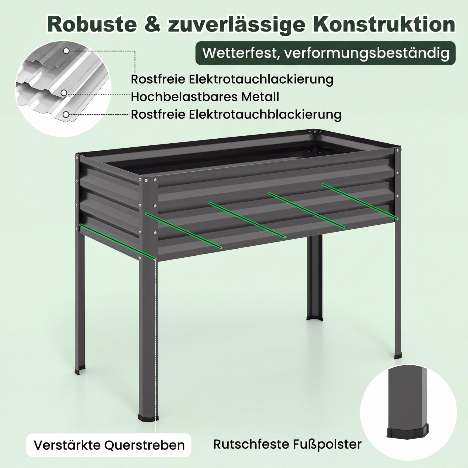 COSTWAY 3 in 1 Hochbeet mit PE-Abdeckung, erhöhtes Gartenbeet aus verzinktem Metall, Gewächshaus mit rollbarer Tür, Pflanzbeet Kräuterbeet für Garten Balkon Terrasse, 112 x 55 x 152 cm (Grau)