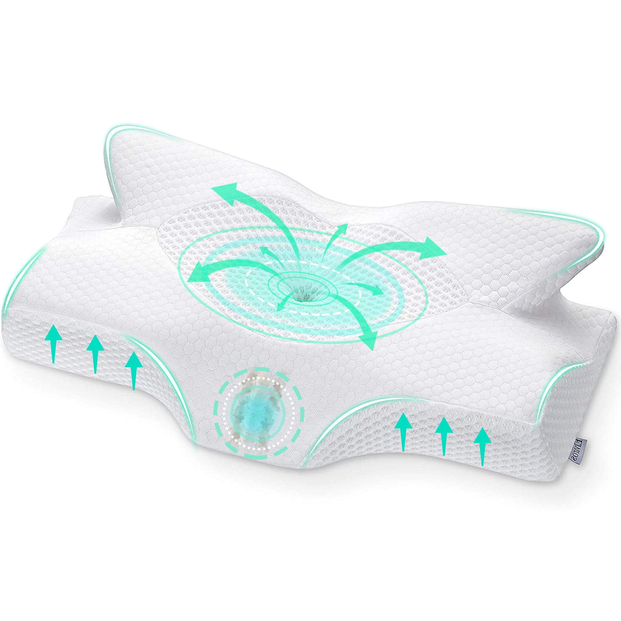 Elviros Cervical Memory Foam Pillow for Neck Pain Orthopedic Neck Pillow for Shoulder Pain Ergonomic Head Neck Support Pillow for Side/Back/Stomach Sleepers with Removable Cover (White)