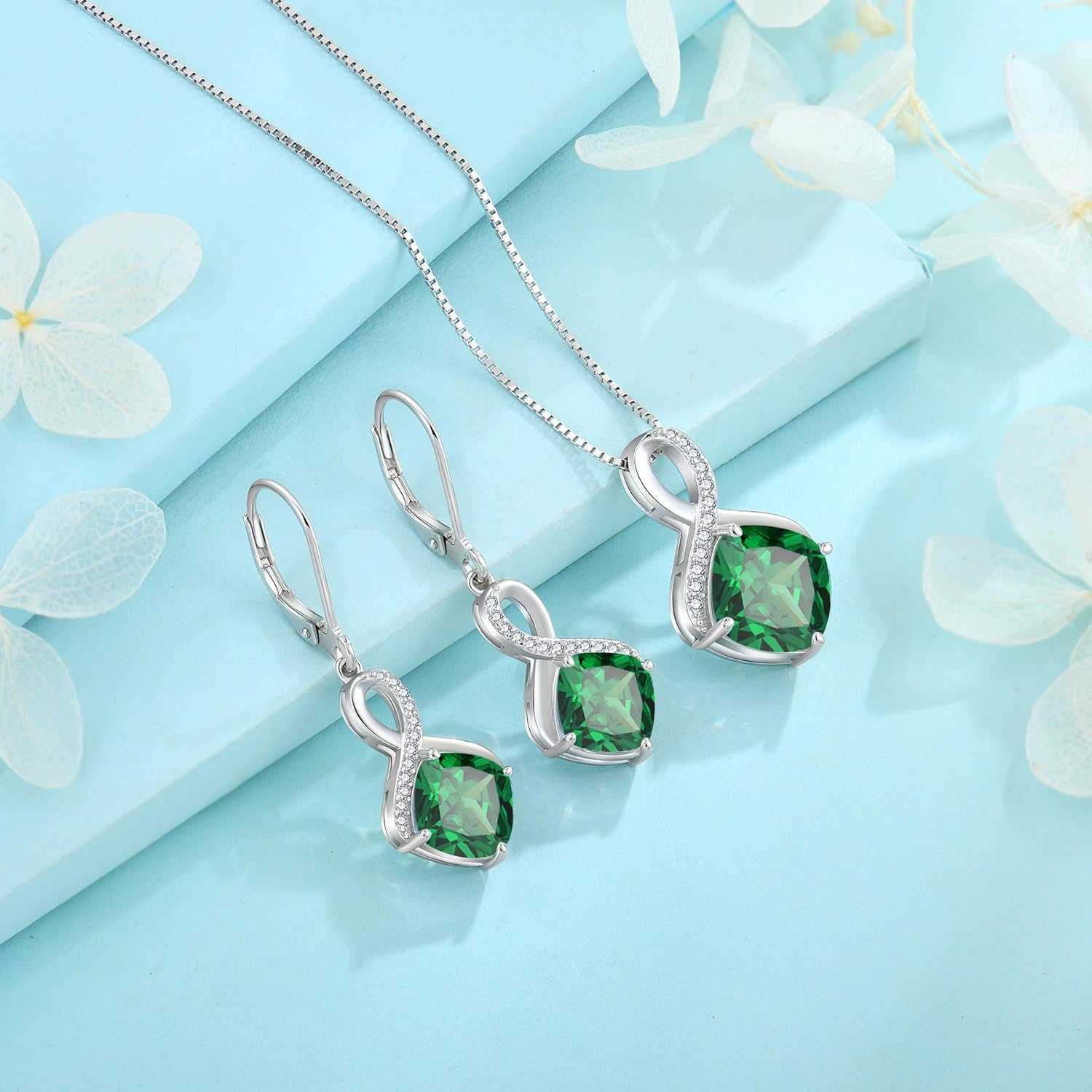 FJ Square Princess Cut Birthstone Necklace 925 Sterling Silver Infinity Pendant Necklace Birthday Jewelry Gifts for Women - Image 4