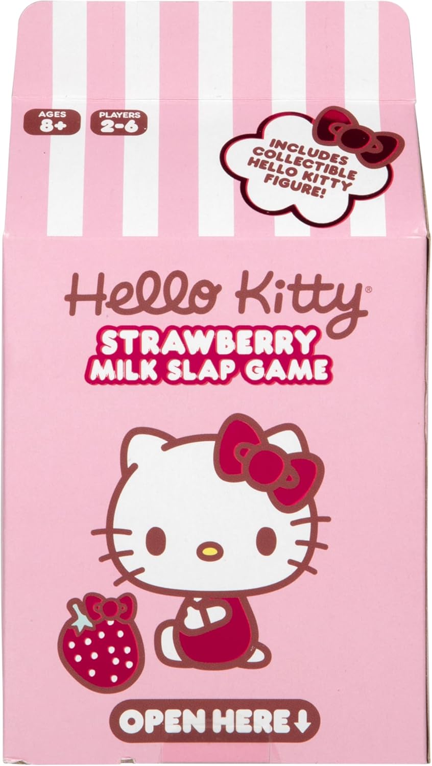 Hello Kitty Strawberry Milk Slap Game, Includes 76 Cards & Collectible Hello Kitty Figurine, Flip Cards & Be The Fastest to React to Pairs, Fives & Strawberry Milk, Ages 8+, 2-6 Players