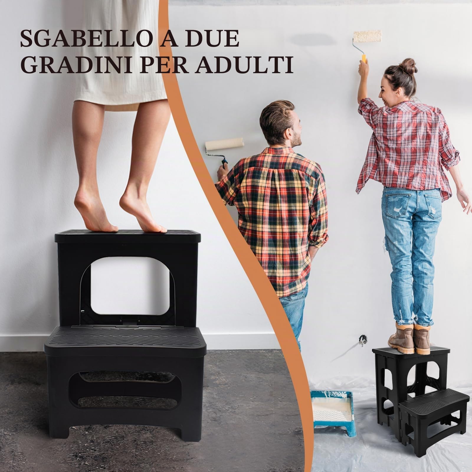 Sgabello pieghevole a 2 livelli, con pedana antiscivolo, portata 150 kg, pieghevole, per bambini e adulti, 2 livelli, per cucina, casa, ufficio, esterno